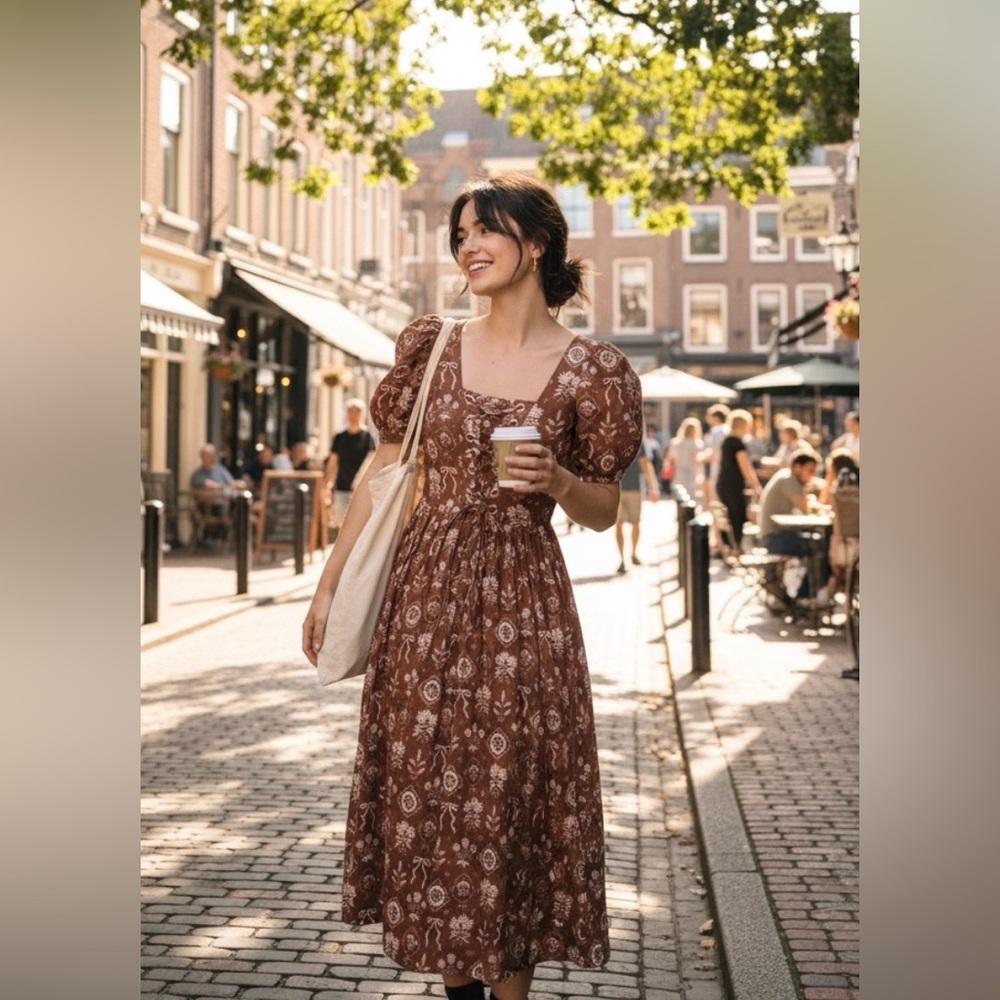 Ivy City Co Nash‎ Dress In Sepia Novelty Print Cottagecore Dress Prairie Whimsey